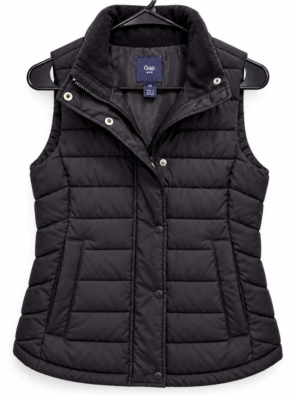 GAP Women's Black Quilted Puffer Vest with Fleece Collar